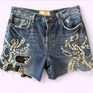 Rare Free People - Size 28 - Rhinestone Embellished Denim Shorts - 100% Cotton